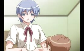 Beautiful Blue Haired Hentai Schoolgirl Sucks on a Cock and Gets a Messy Facial