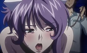 Gorgeous Purple Haired Hentai Babe in Lingerie Getting Toyed and Group Fucked