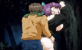 Purple Haired Hentai Babe Getting Fucked in the Forest