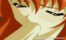 Young Redhead Hentai Babe Sucks a Shemale's Cock and Swallows Cum