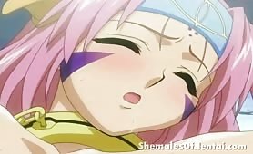 Pink Haired Hentai Hottie Fucked by a Shemale