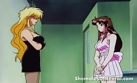 Young Hentai Babe Encounters a Shemale in the Bathroom